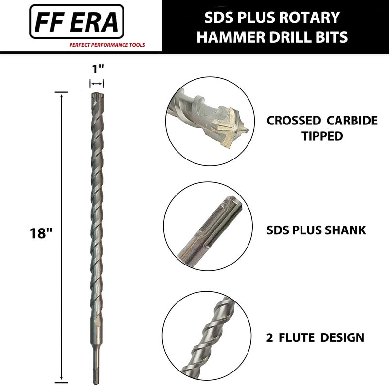 FF ERA 1 Inch x 18 Inch SDS Plus Rotary Hammer Drill Bit, Carbide Tipped for Brick, Stone, and Concrete (1" x 18") - Image 2